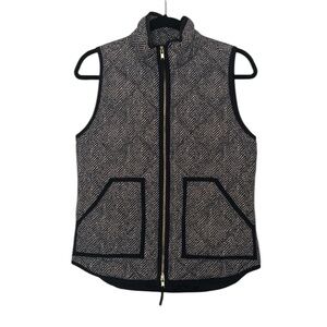 J. CREW FACTORY | Tan Black Herringbone Quilted Puffer Vest Zipper